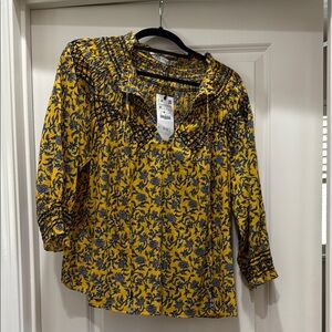 Zara Yellow and Blue Floral Blouse